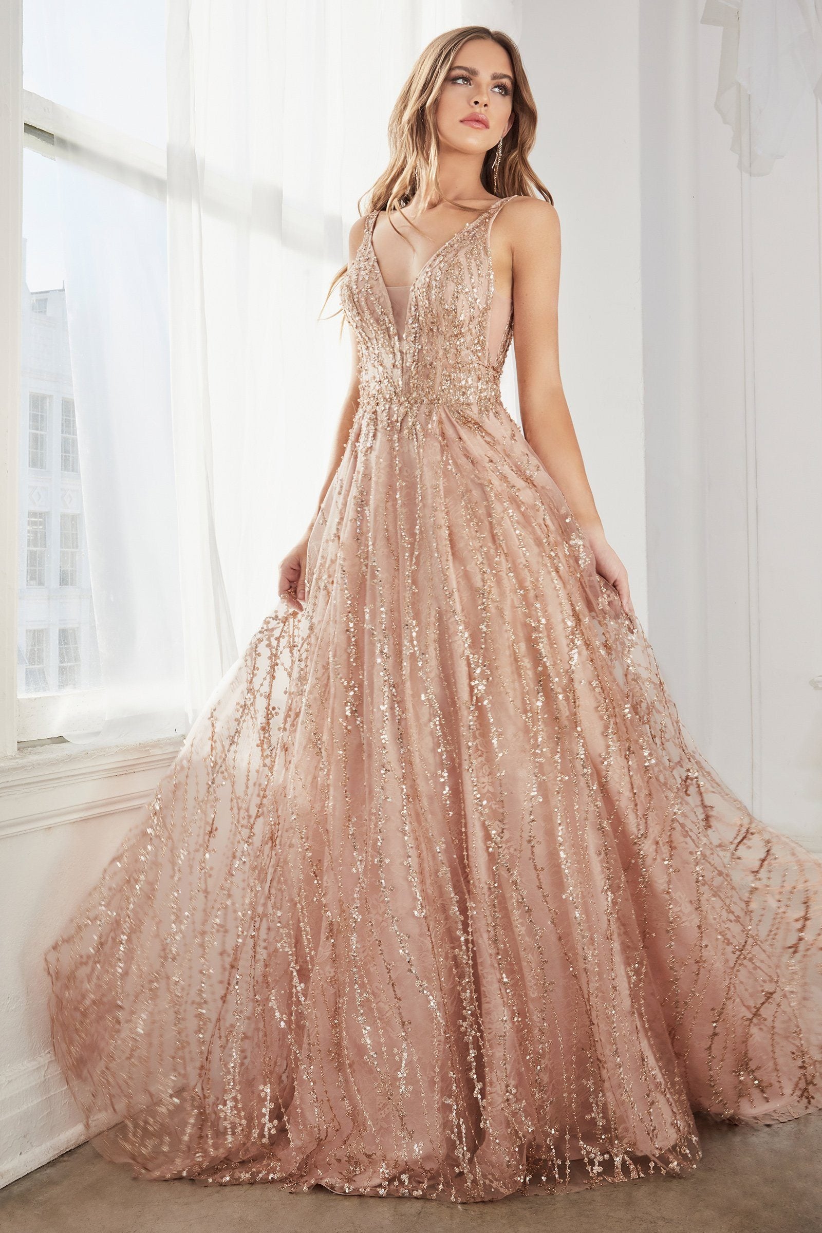 Long A line Glitter Lace Dress by Cinderella Divine C32 ABC Fashion