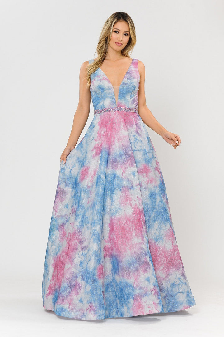 Long A-line Glitter Tie Dye Formal Dress by Poly USA 8346