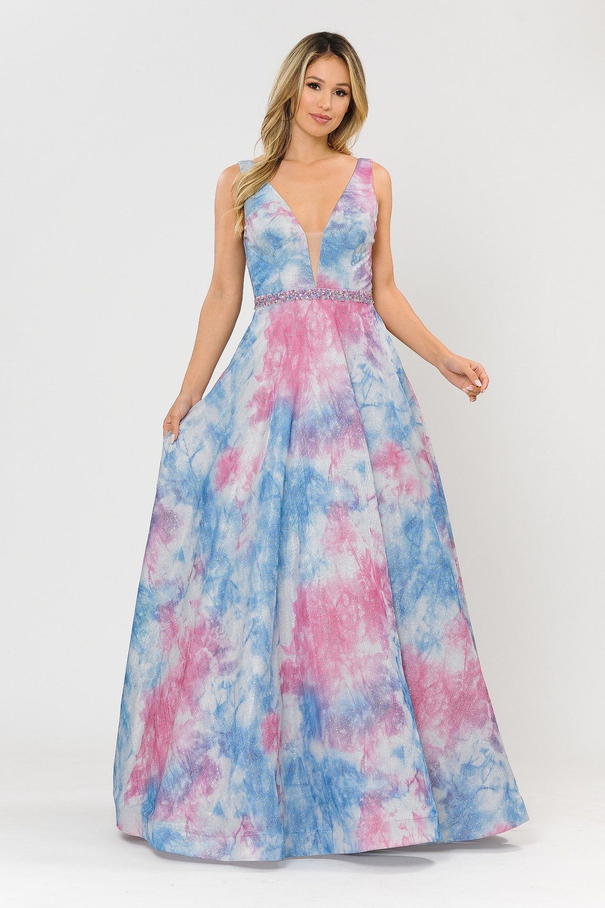 Long A-line Glitter Tie Dye Formal Dress by Poly USA 8346 – ABC Fashion