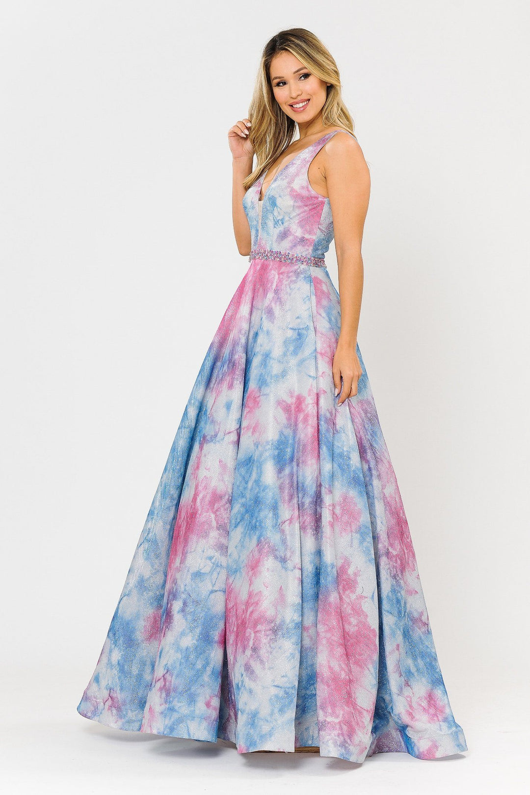 Long A-line Glitter Tie Dye Formal Dress by Poly USA 8346