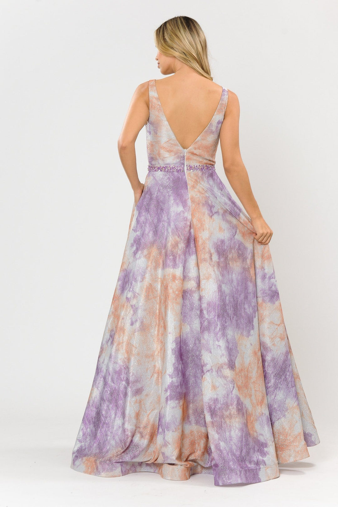 Long A-line Glitter Tie Dye Formal Dress by Poly USA 8346