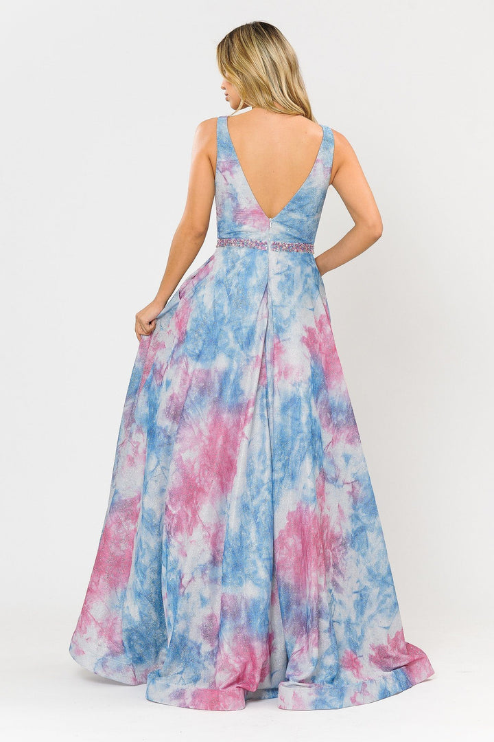 Long A-line Glitter Tie Dye Formal Dress by Poly USA 8346