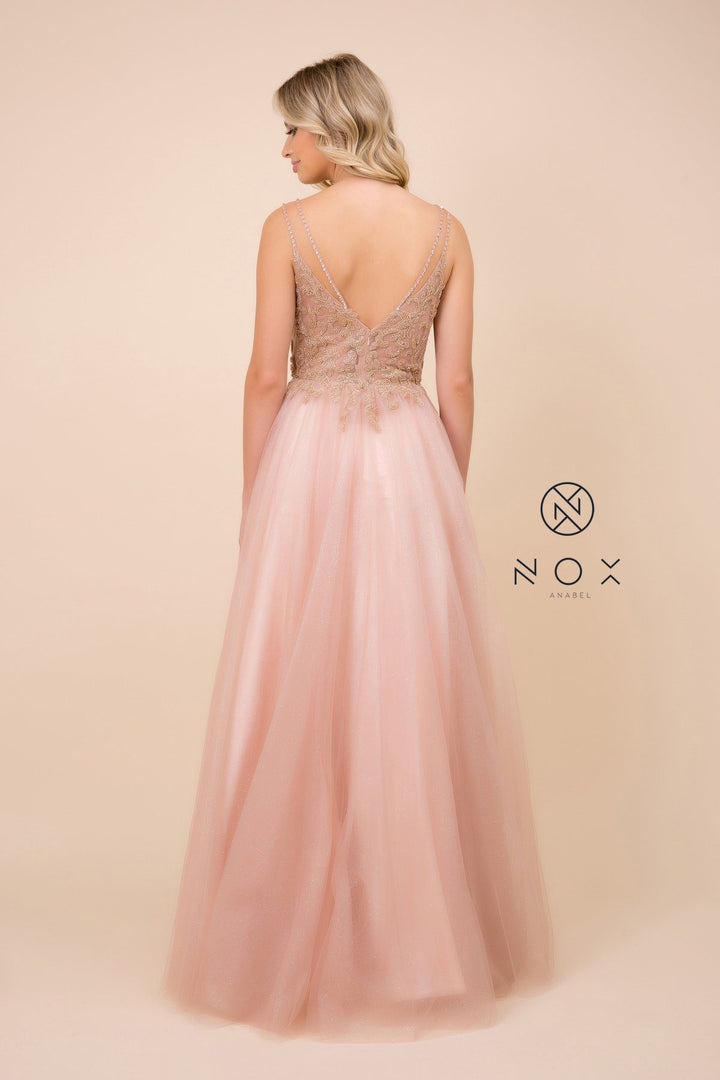 Long A-line Glitter Tulle Dress by Nox Anabel T407