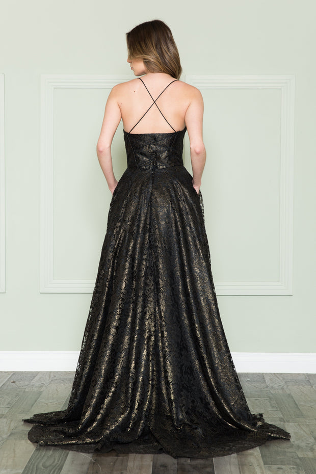 Long A-line Lace Dress by Poly USA 8862