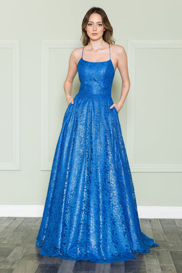 Long A-line Lace Dress by Poly USA 8862