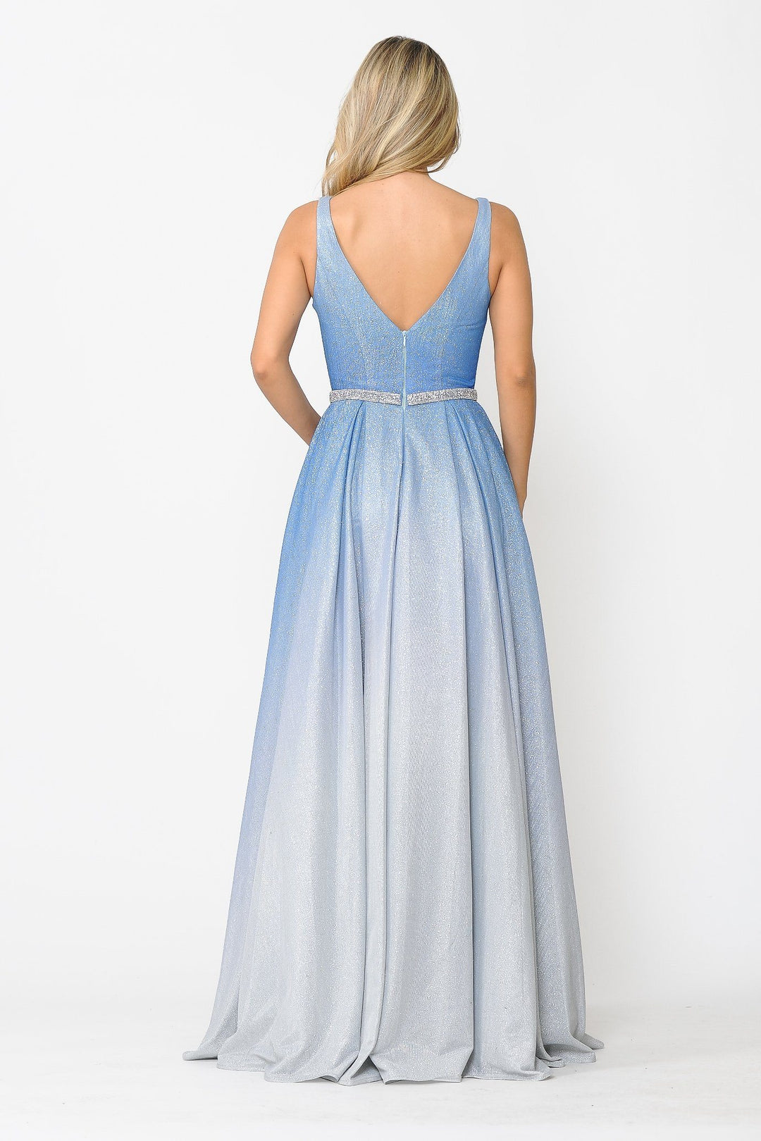 Long A-line Ombre Glitter Dress by Poly USA 8710