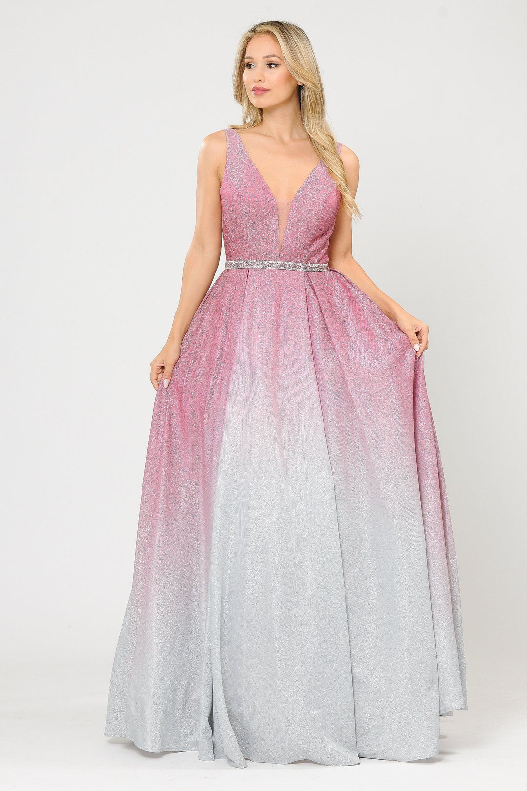 Long A-line Ombre Glitter Dress by Poly USA 8710