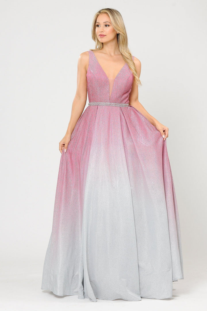 Long A-line Ombre Glitter Dress by Poly USA 8710