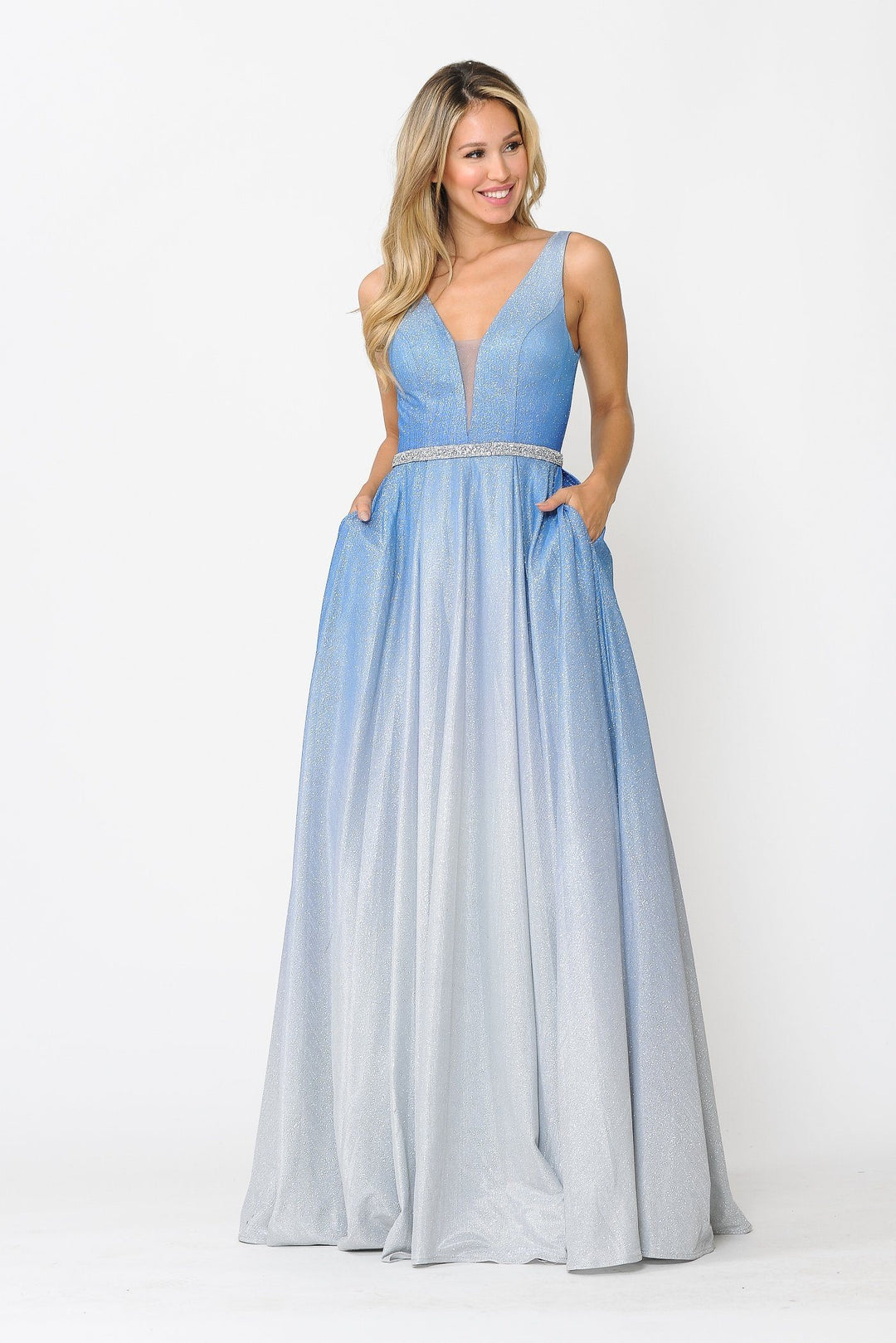Long A-line Ombre Glitter Dress by Poly USA 8710