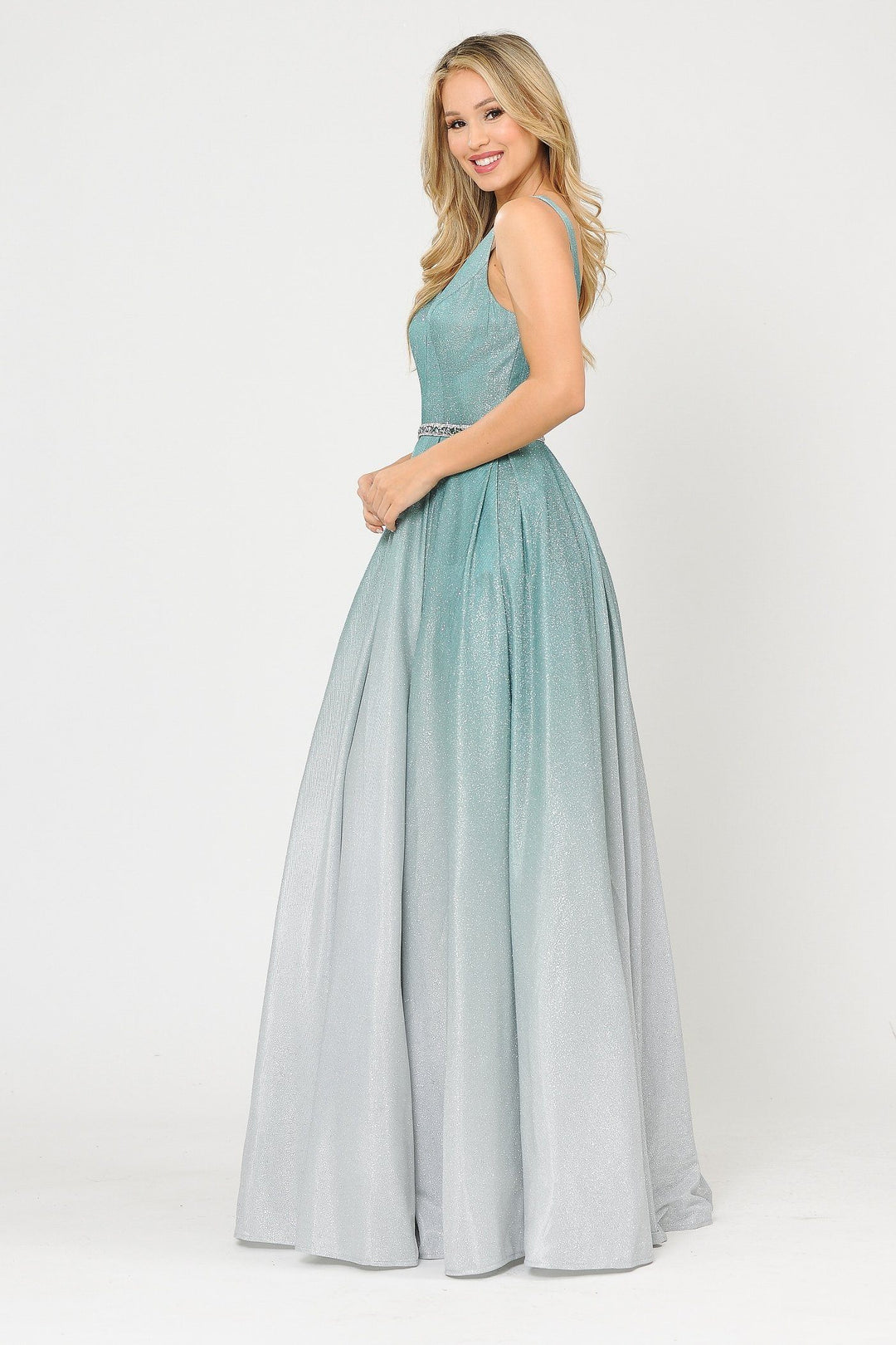Long A-line Ombre Glitter Dress by Poly USA 8710