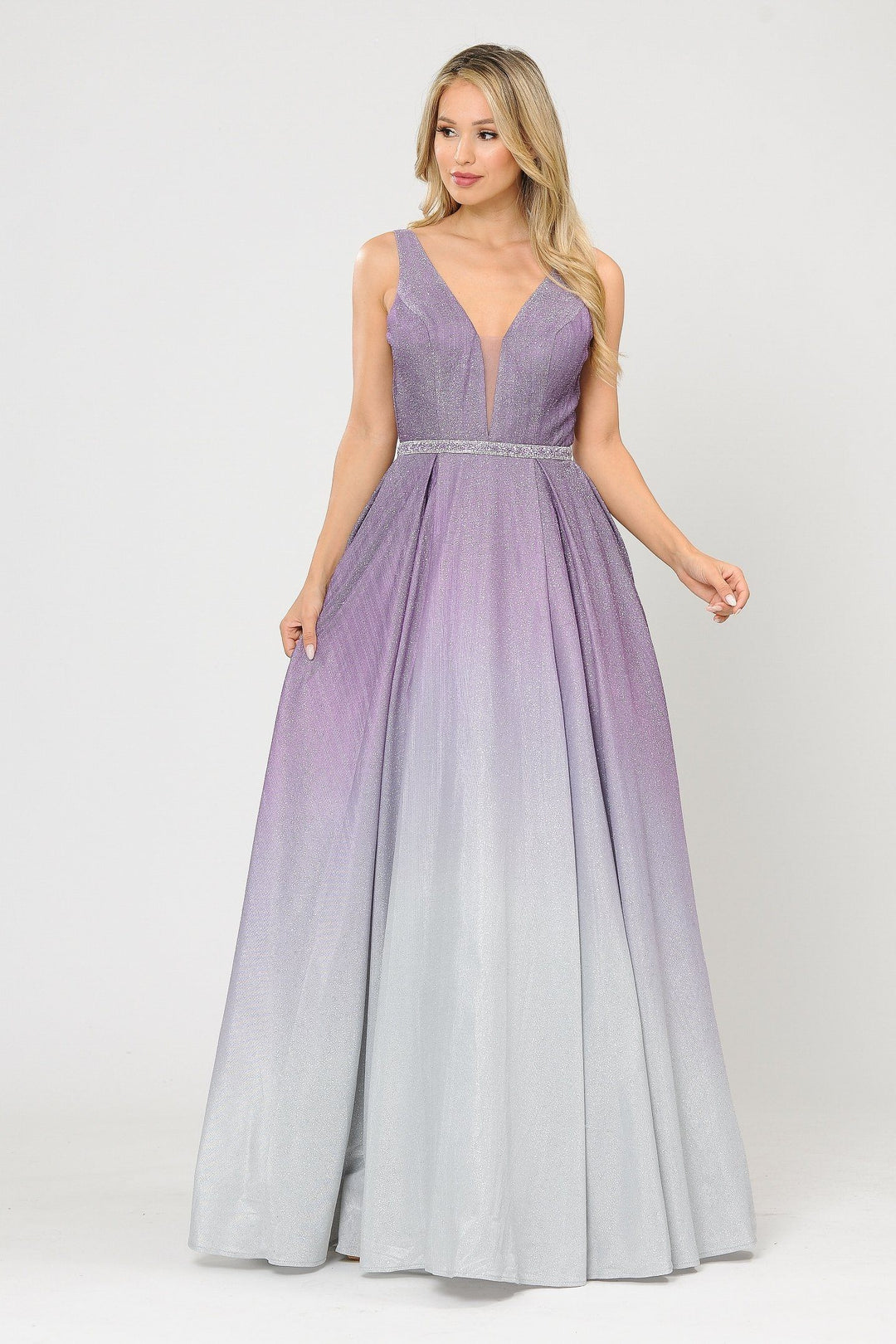 Long A-line Ombre Glitter Dress by Poly USA 8710