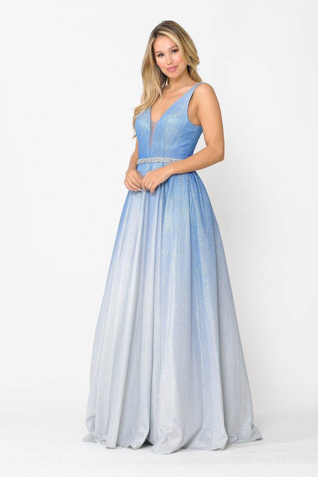 Long A-line Ombre Glitter Dress by Poly USA 8710