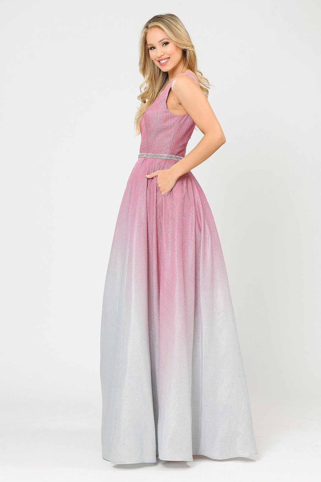 Long A-line Ombre Glitter Dress by Poly USA 8710