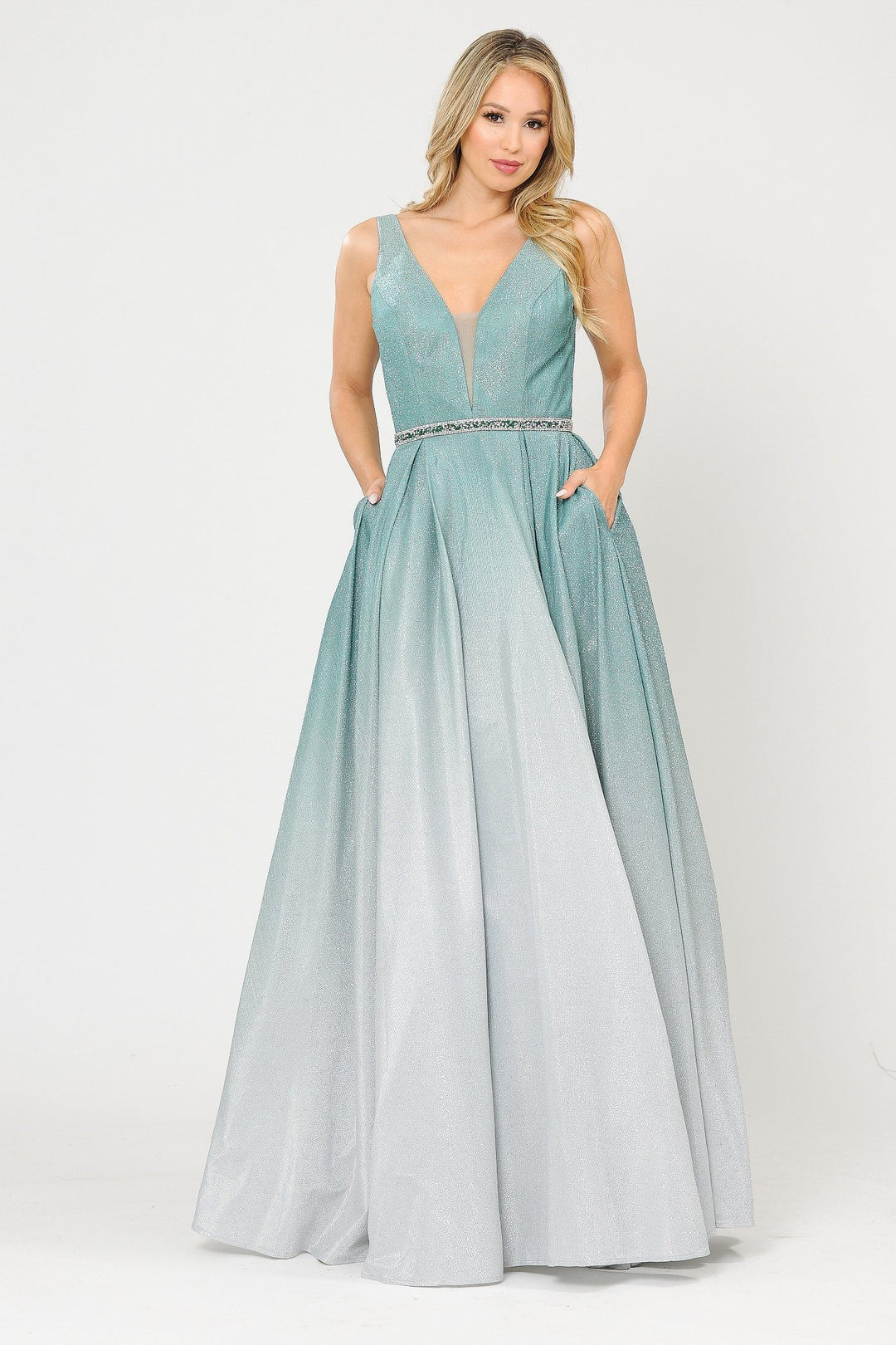 Long A-line Ombre Glitter Dress by Poly USA 8710