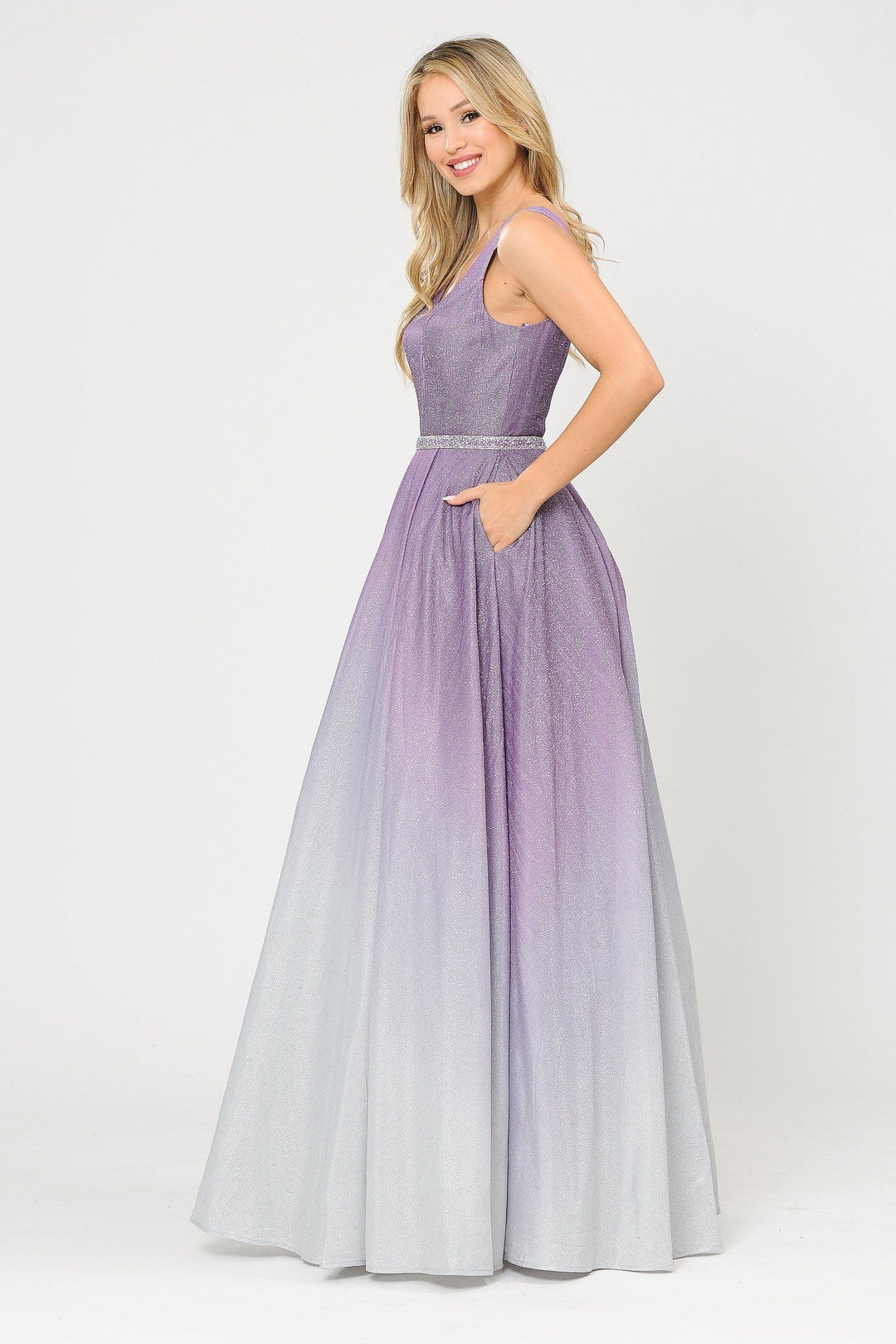 Long A-line Ombre Glitter Dress by Poly USA 8710