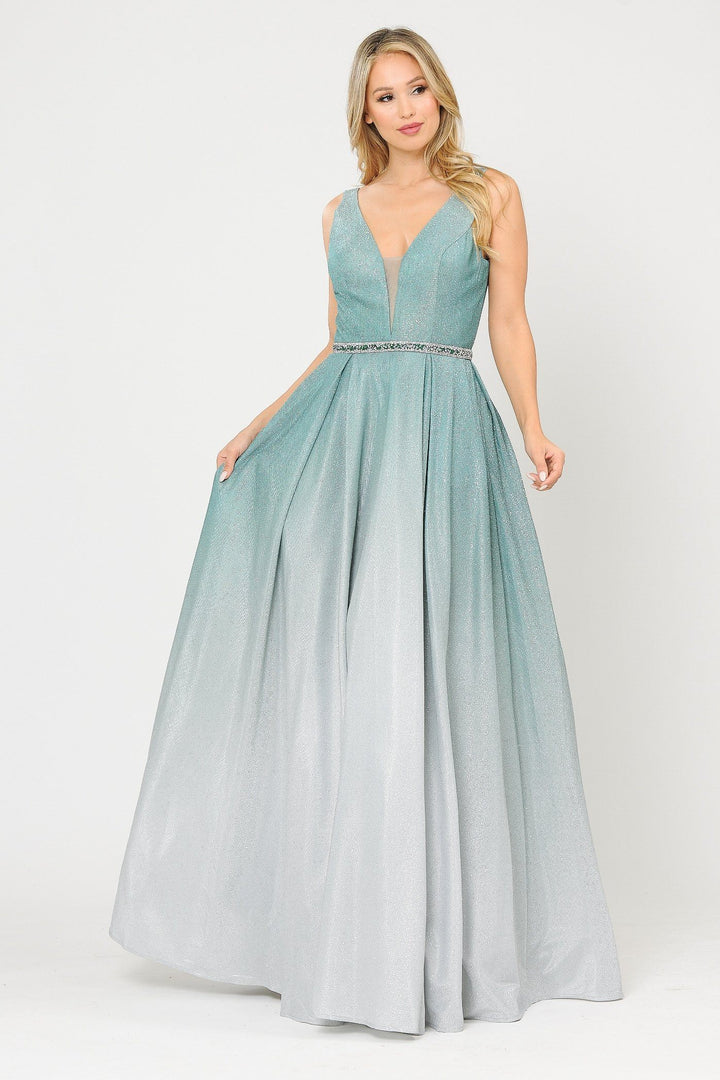 Long A-line Ombre Glitter Dress by Poly USA 8710