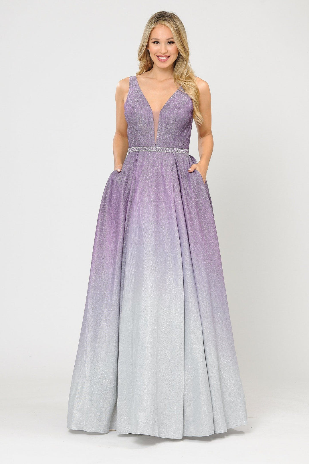 Long A-line Ombre Glitter Dress by Poly USA 8710