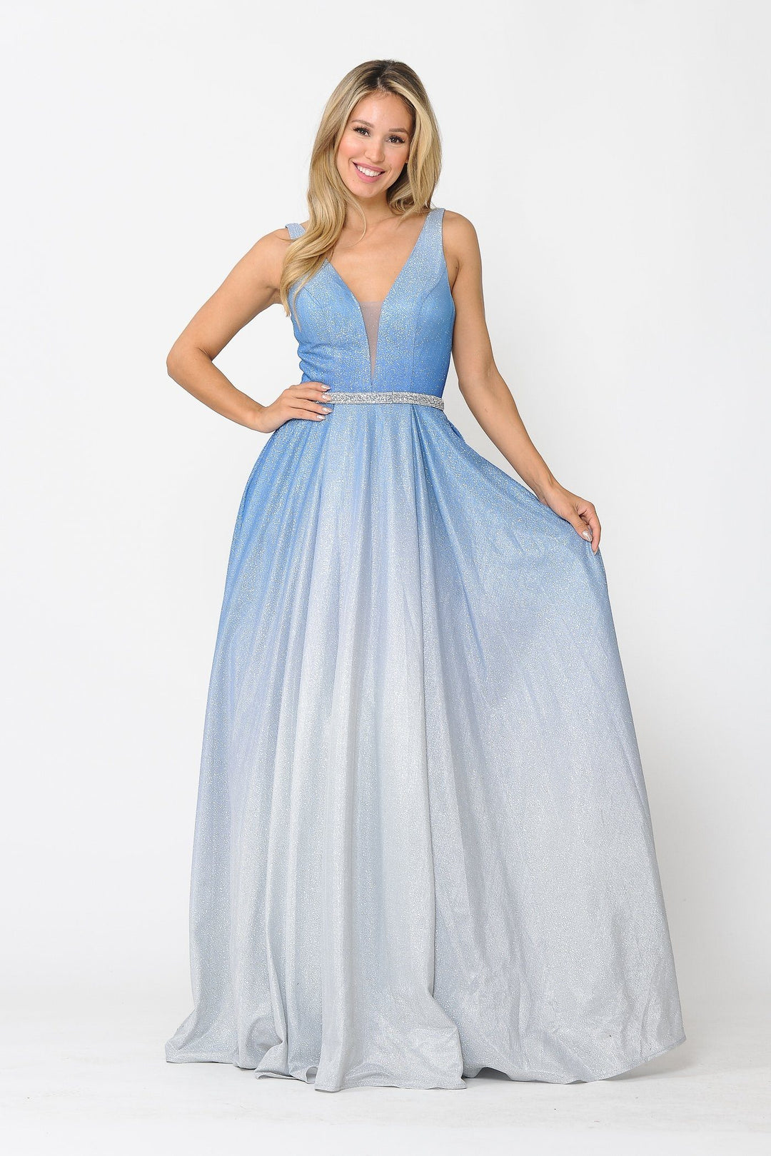Long A-line Ombre Glitter Dress by Poly USA 8710
