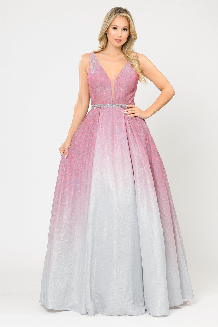 Long A-line Ombre Glitter Dress by Poly USA 8710