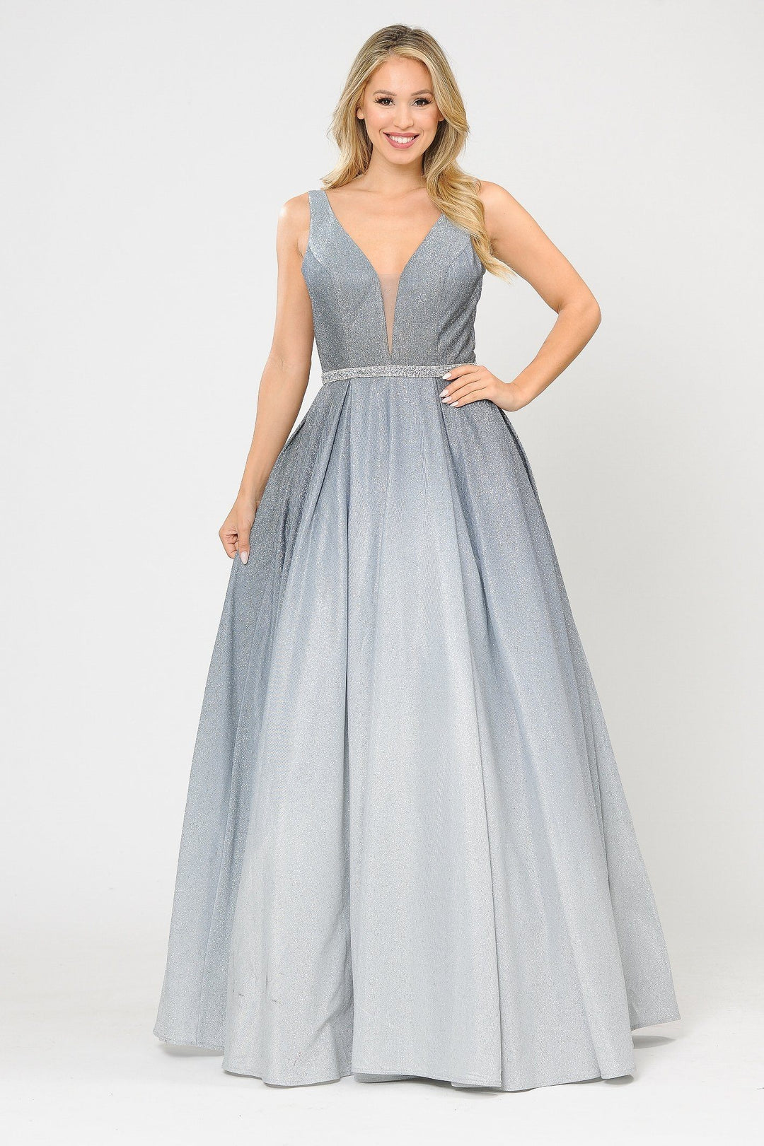 Long A-line Ombre Glitter Dress by Poly USA 8710