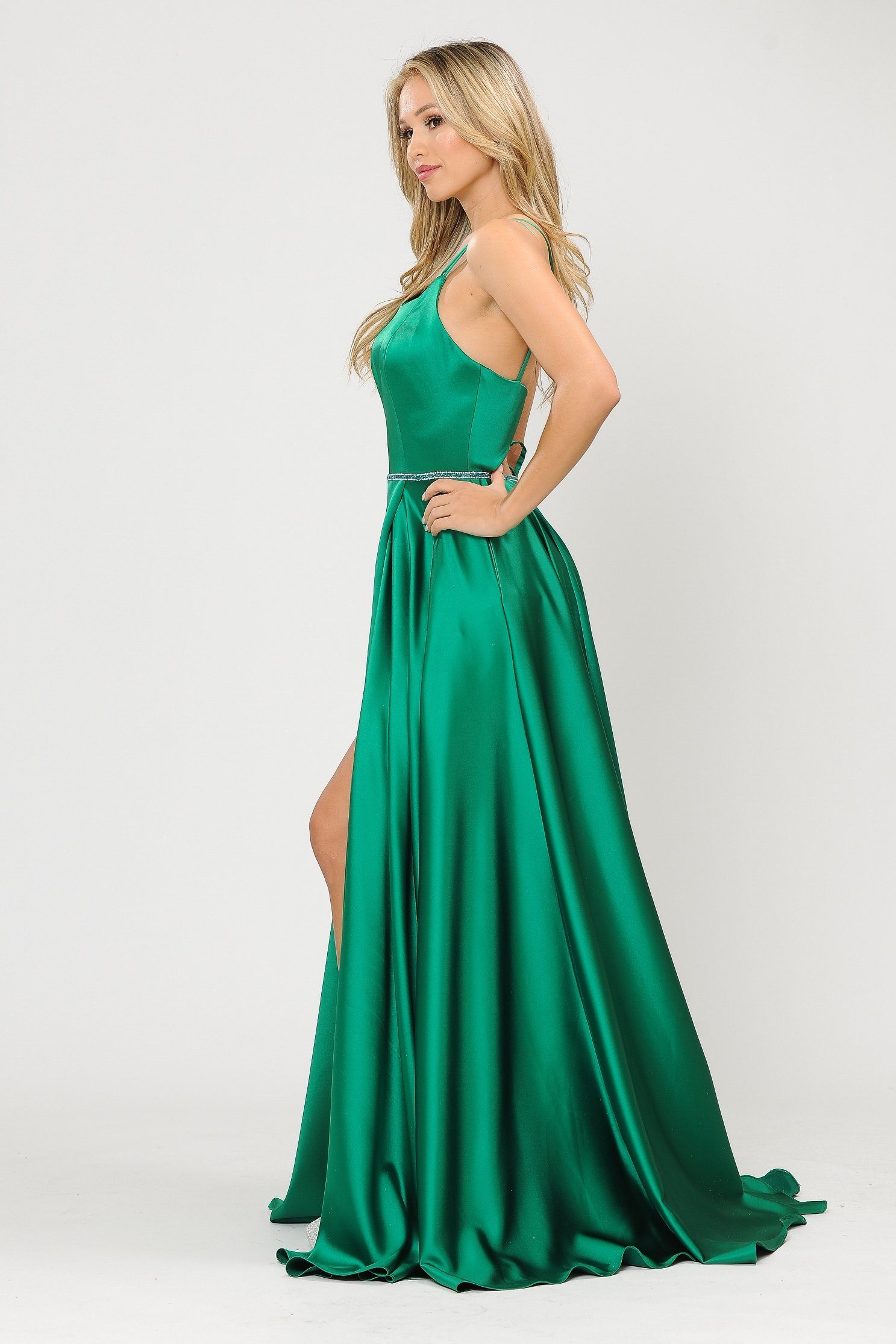 ファッション Dress Satin A-line Long with 8652 USA Poly by Back Corset Clothing