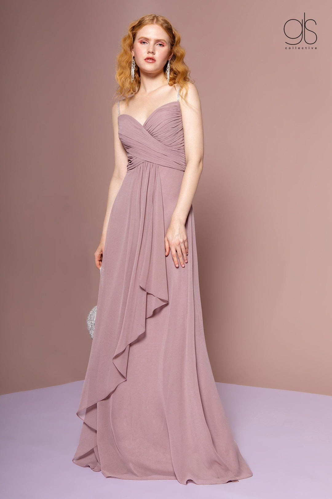 Long A-line Sleeveless Dress with Ruched Bodice by Elizabeth K GL2666-Long Formal Dresses-ABC Fashion