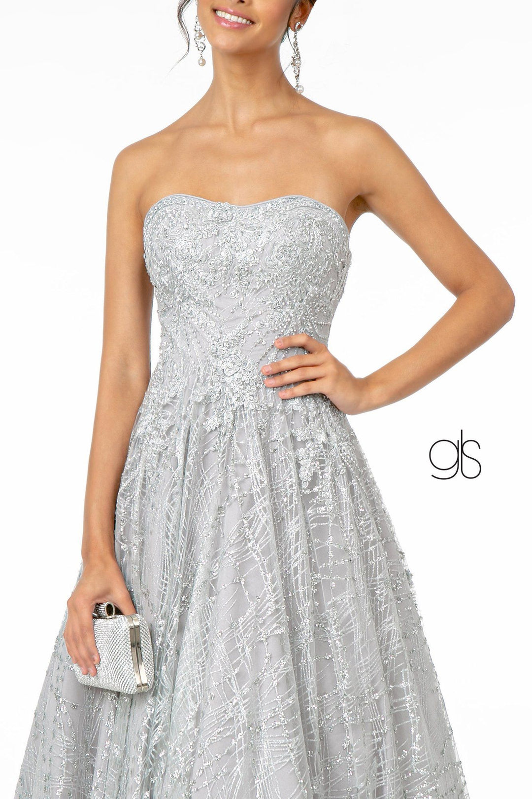 Long A-Line Strapless Glitter Dress by Elizabeth K GL2921