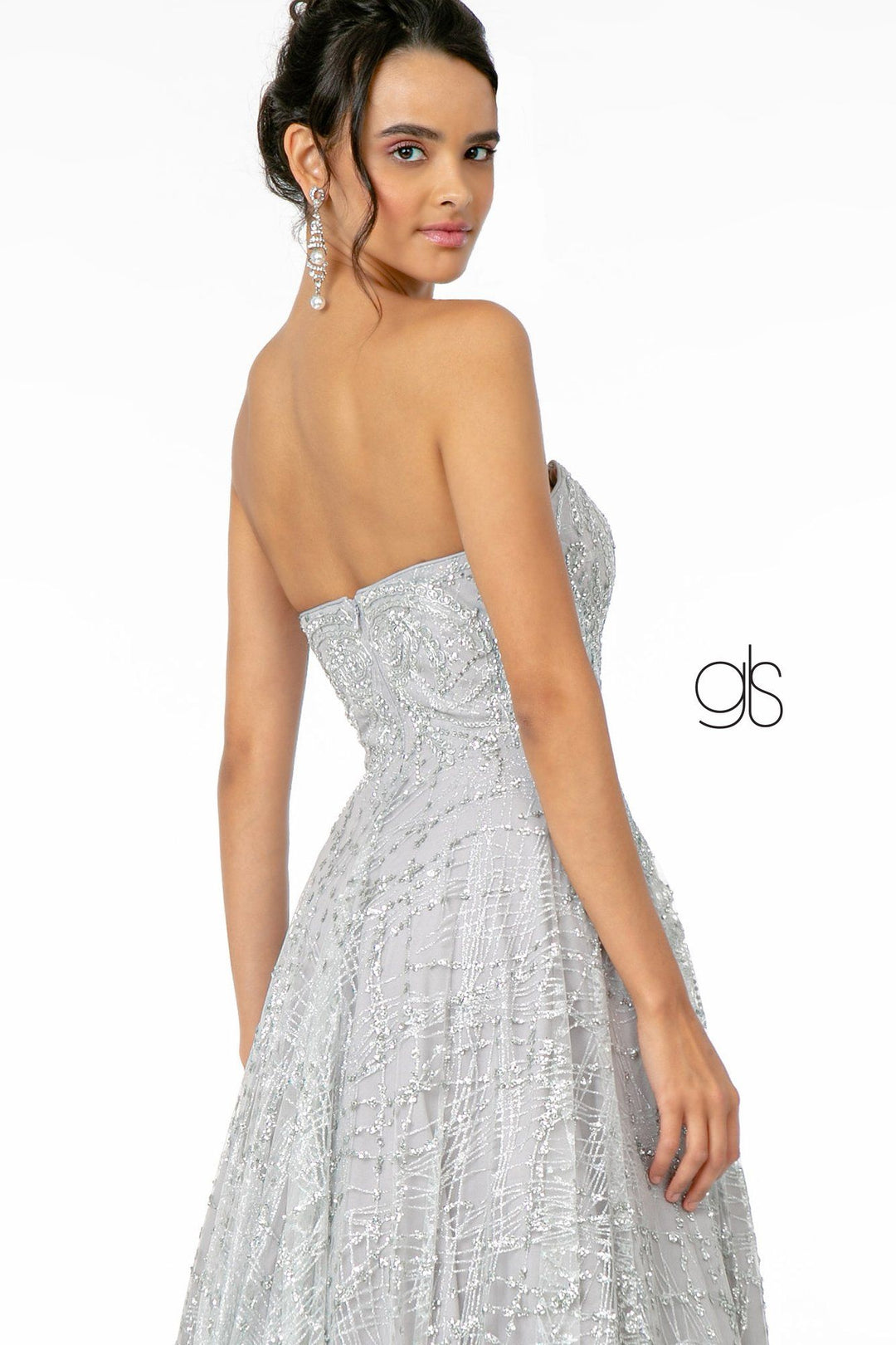 Long A-Line Strapless Glitter Dress by Elizabeth K GL2921