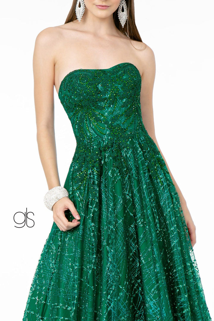 Long A-Line Strapless Glitter Dress by Elizabeth K GL2921