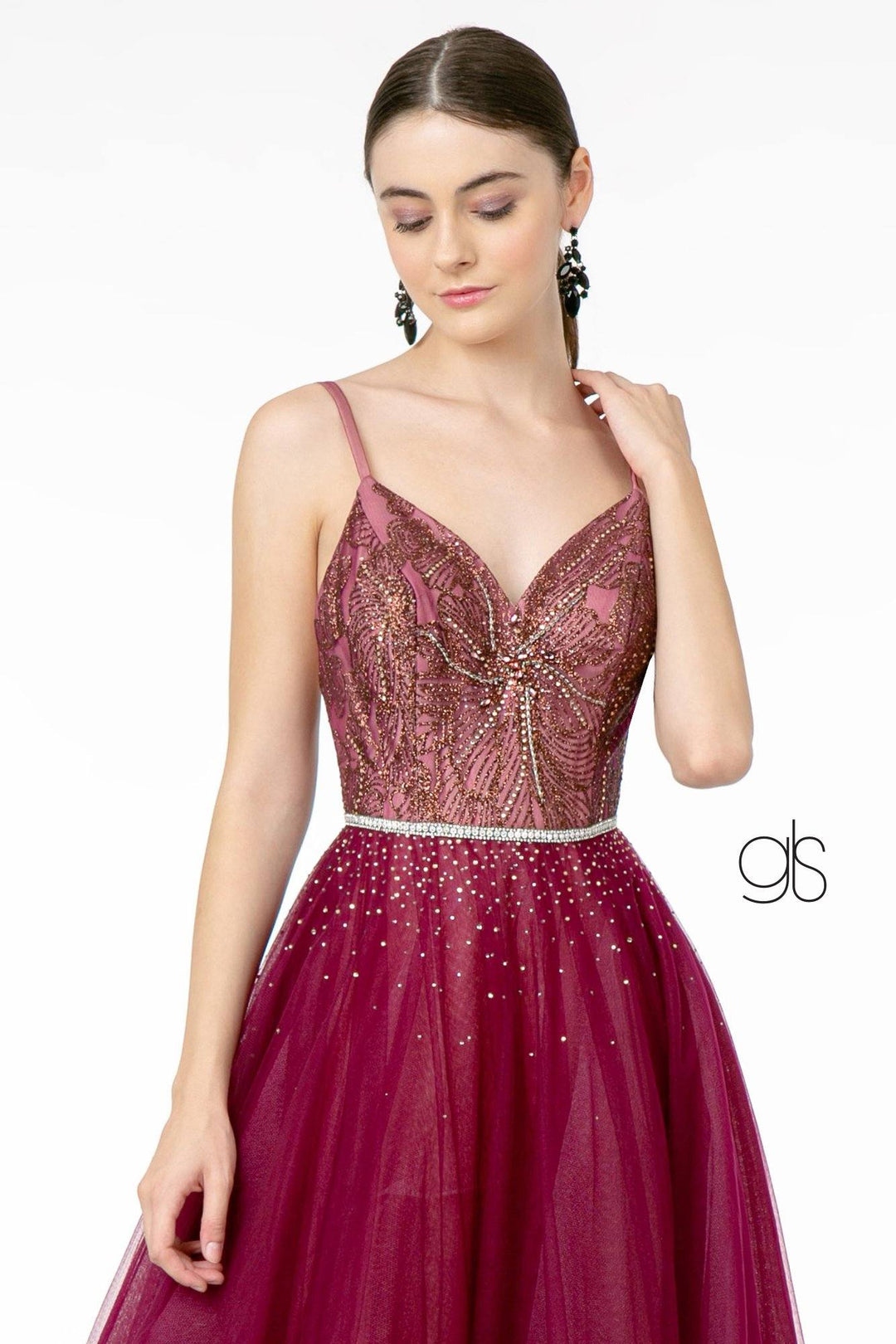 Long A-line Tulle Dress with Embellished Bodice by Elizabeth K GL2991