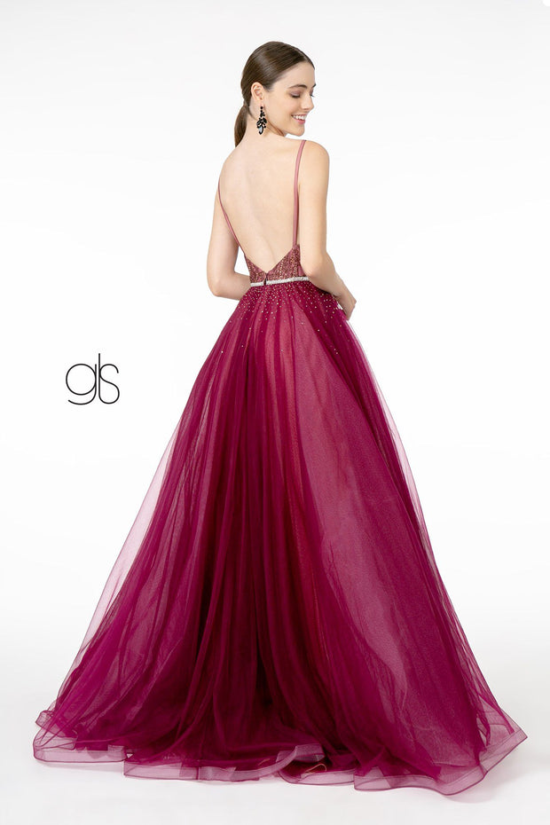 Long A-line Tulle Dress with Embellished Bodice by Elizabeth K GL2991