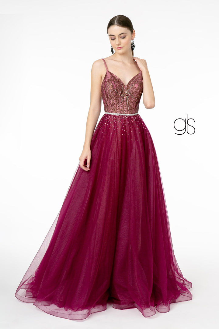 Long A-line Tulle Dress with Embellished Bodice by Elizabeth K GL2991