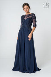 Long Applique Dress with Mid-Sleeves by Elizabeth K GL2524-Long Formal Dresses-ABC Fashion