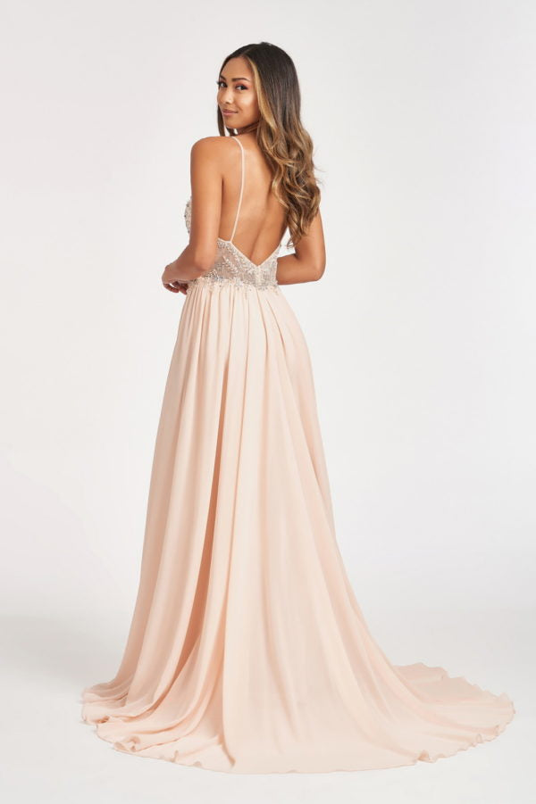 Long Beaded Bodice Chiffon Dress by Elizabeth K GL3005