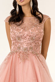 Long Beaded Cap Sleeve Dress by Elizabeth K GL1954
