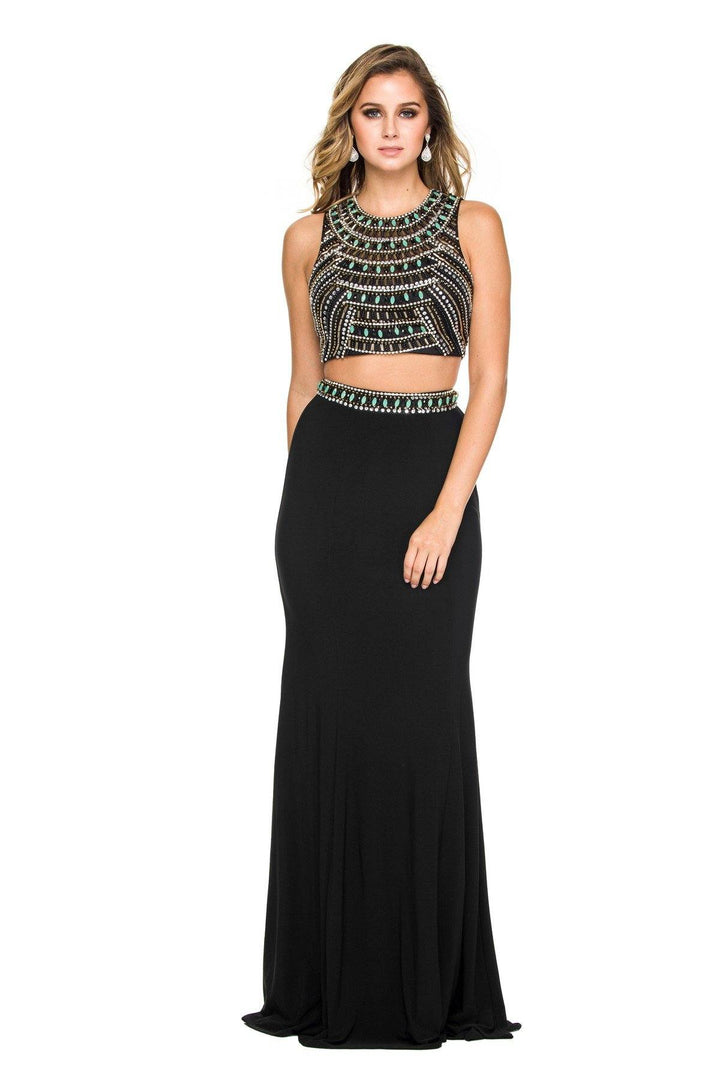 Long Beaded Crop Top Jersey Dress by Nox Anabel 8174