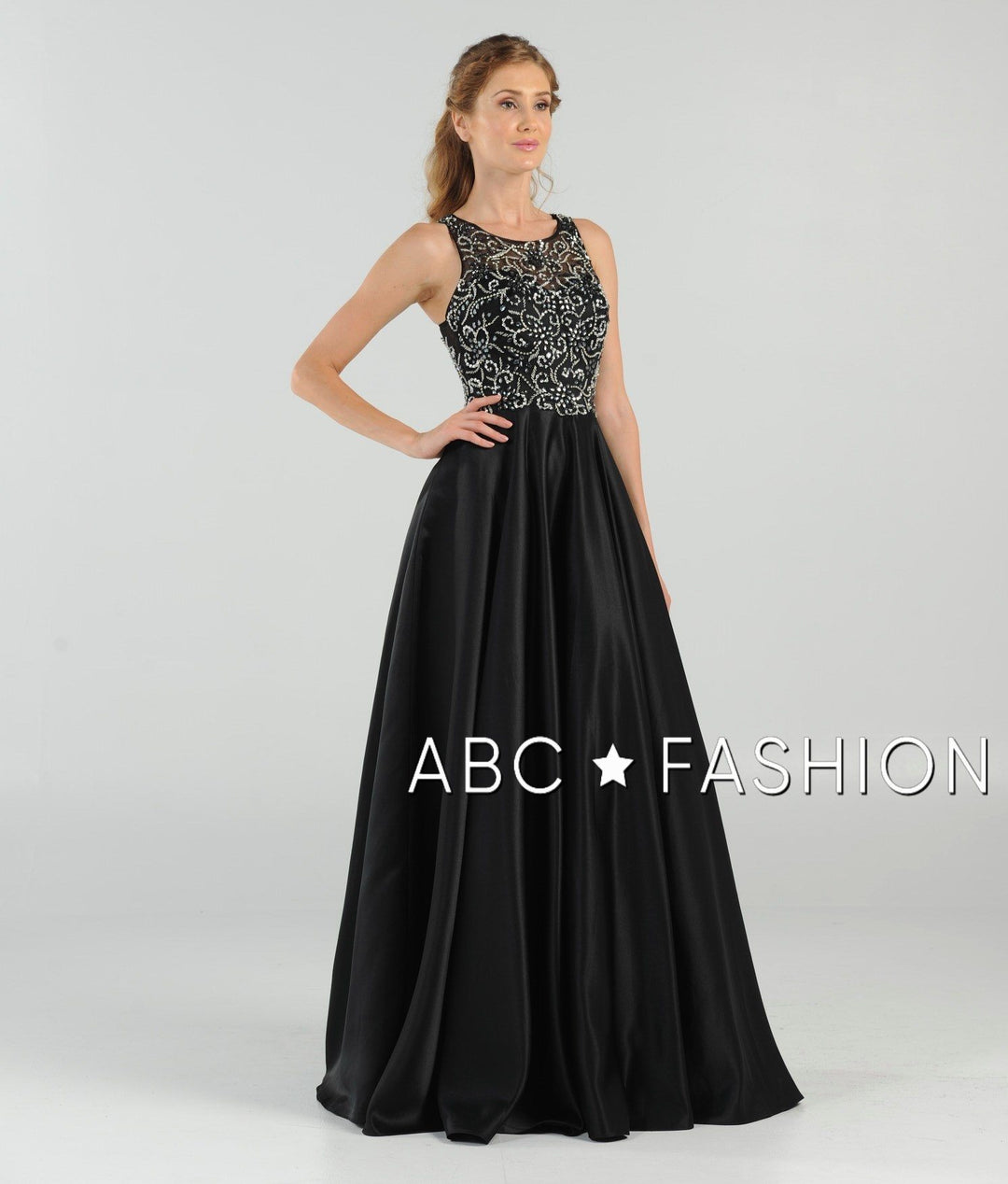 Long Beaded Cutout Back Dress with Side Pockets by Poly USA 8082-Long Formal Dresses-ABC Fashion