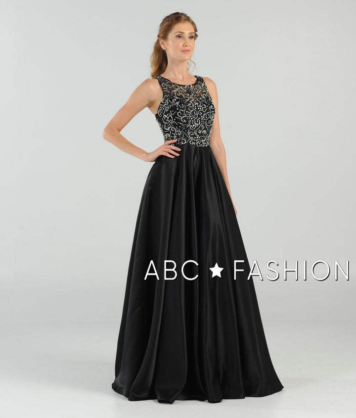 Long Beaded Cutout Back Dress with Side Pockets by Poly USA 8082-Long Formal Dresses-ABC Fashion