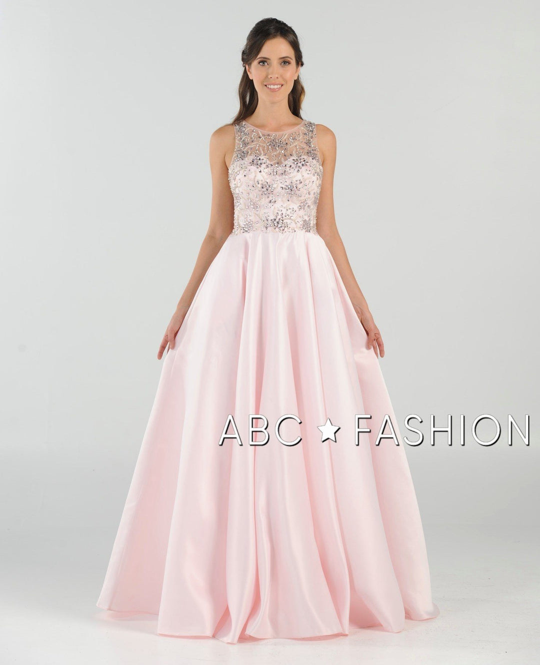 Long Beaded Cutout Back Dress with Side Pockets by Poly USA 8082-Long Formal Dresses-ABC Fashion