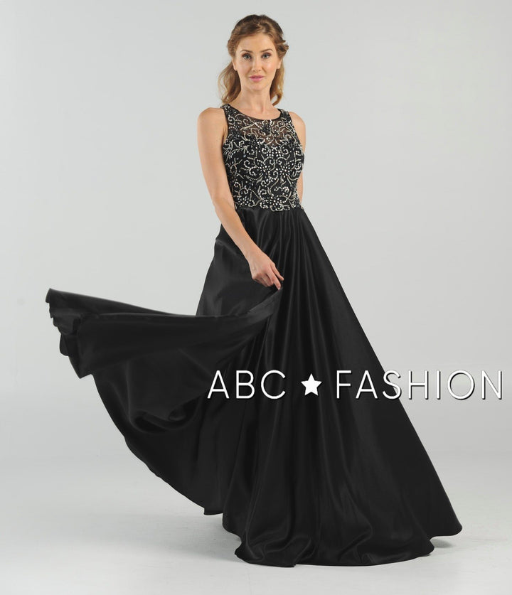 Long Beaded Cutout Back Dress with Side Pockets by Poly USA 8082-Long Formal Dresses-ABC Fashion