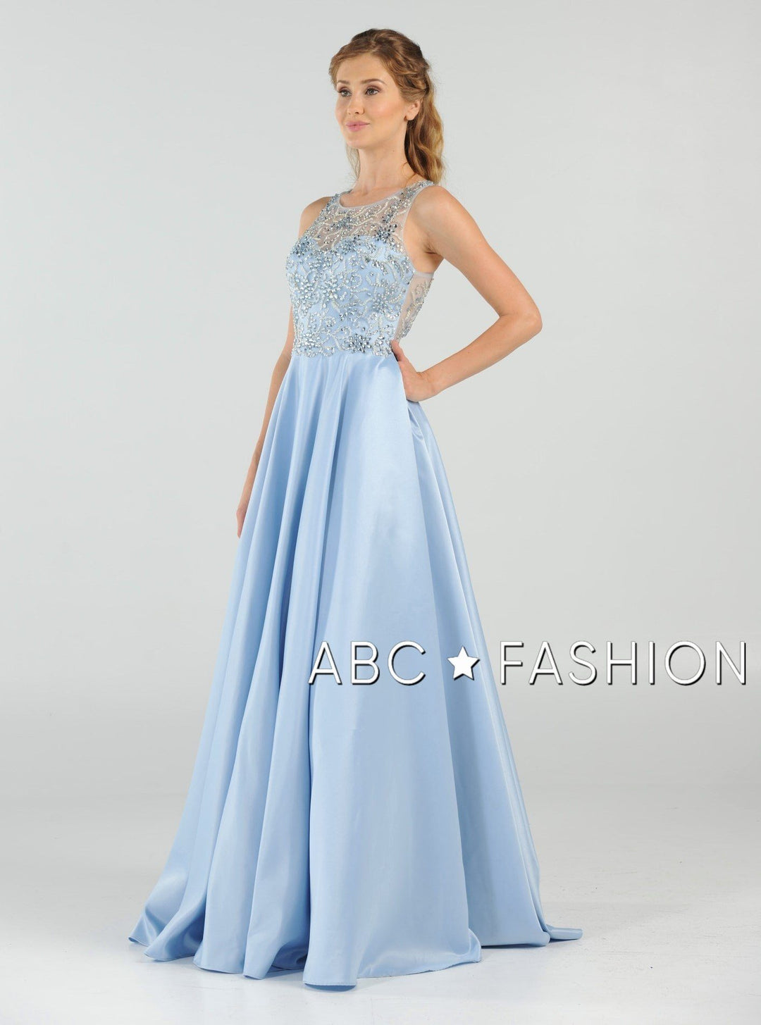 Long Beaded Cutout Back Dress with Side Pockets by Poly USA 8082-Long Formal Dresses-ABC Fashion