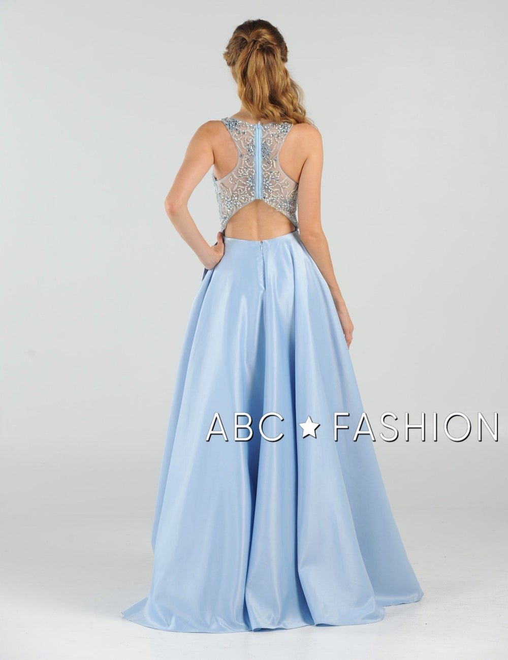 Long Beaded Cutout Back Dress with Side Pockets by Poly USA 8082-Long Formal Dresses-ABC Fashion