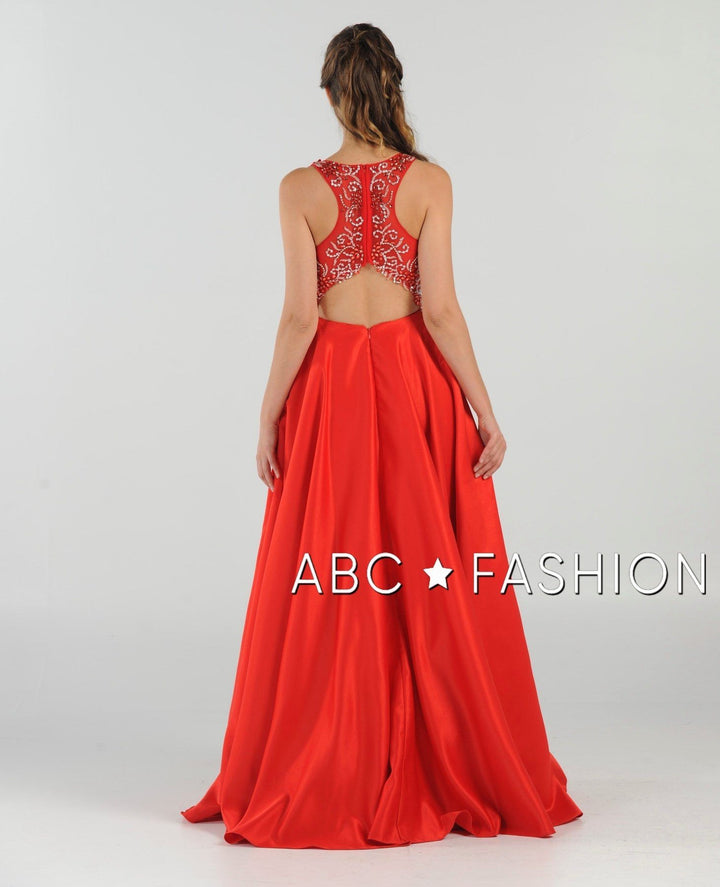 Long Beaded Cutout Back Dress with Side Pockets by Poly USA 8082-Long Formal Dresses-ABC Fashion