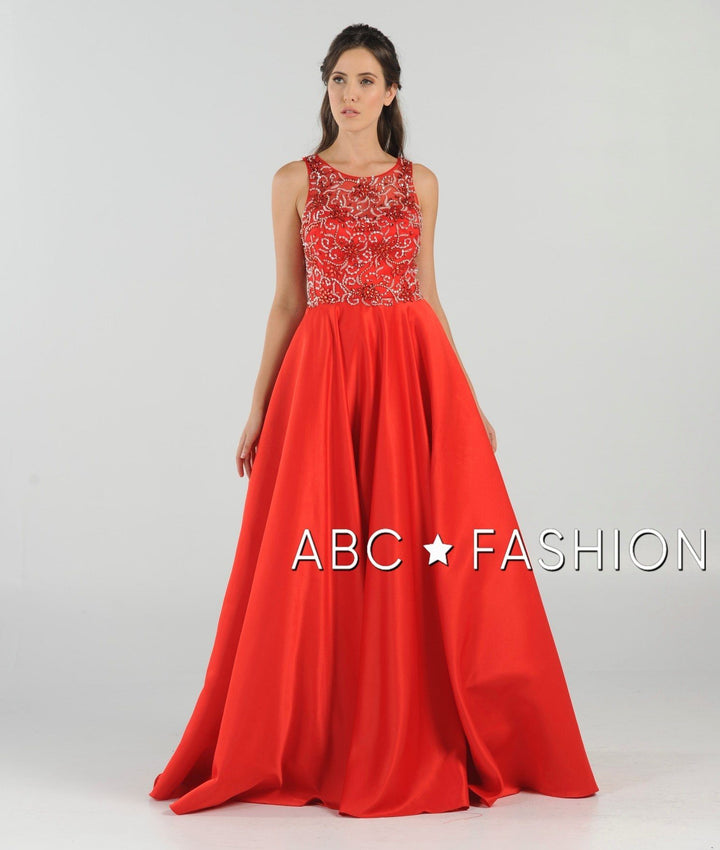 Long Beaded Cutout Back Dress with Side Pockets by Poly USA 8082-Long Formal Dresses-ABC Fashion