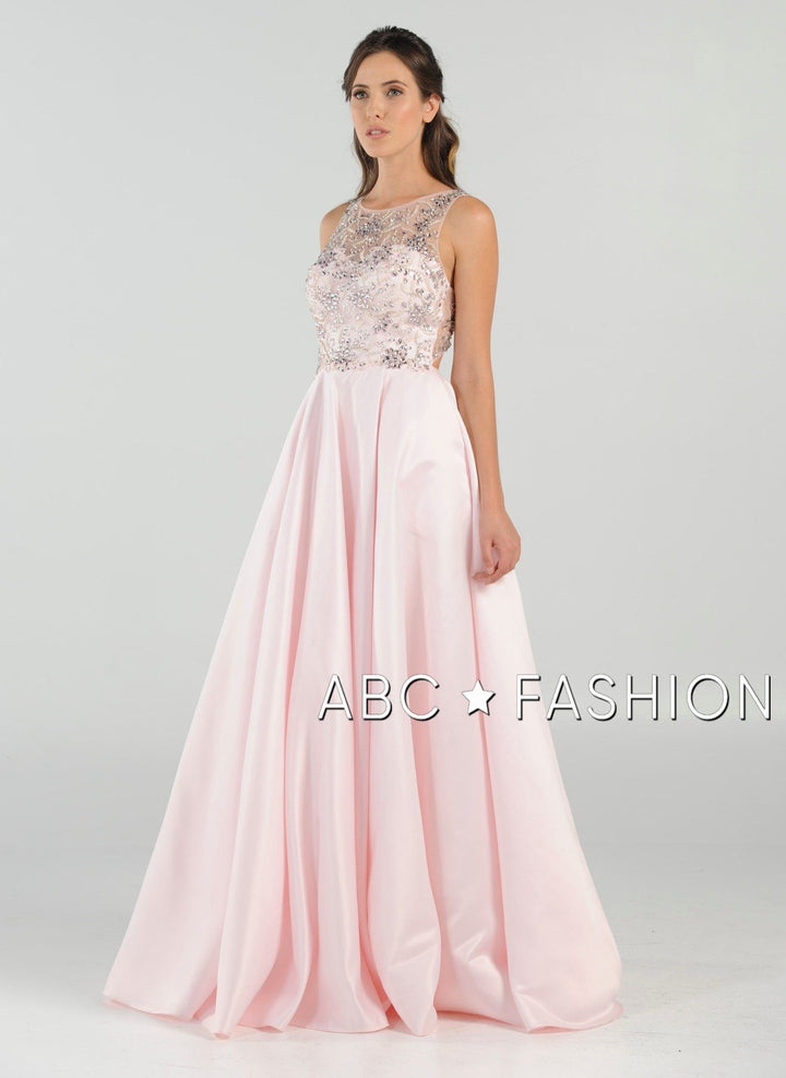 Long Beaded Cutout Back Dress with Side Pockets by Poly USA 8082-Long Formal Dresses-ABC Fashion