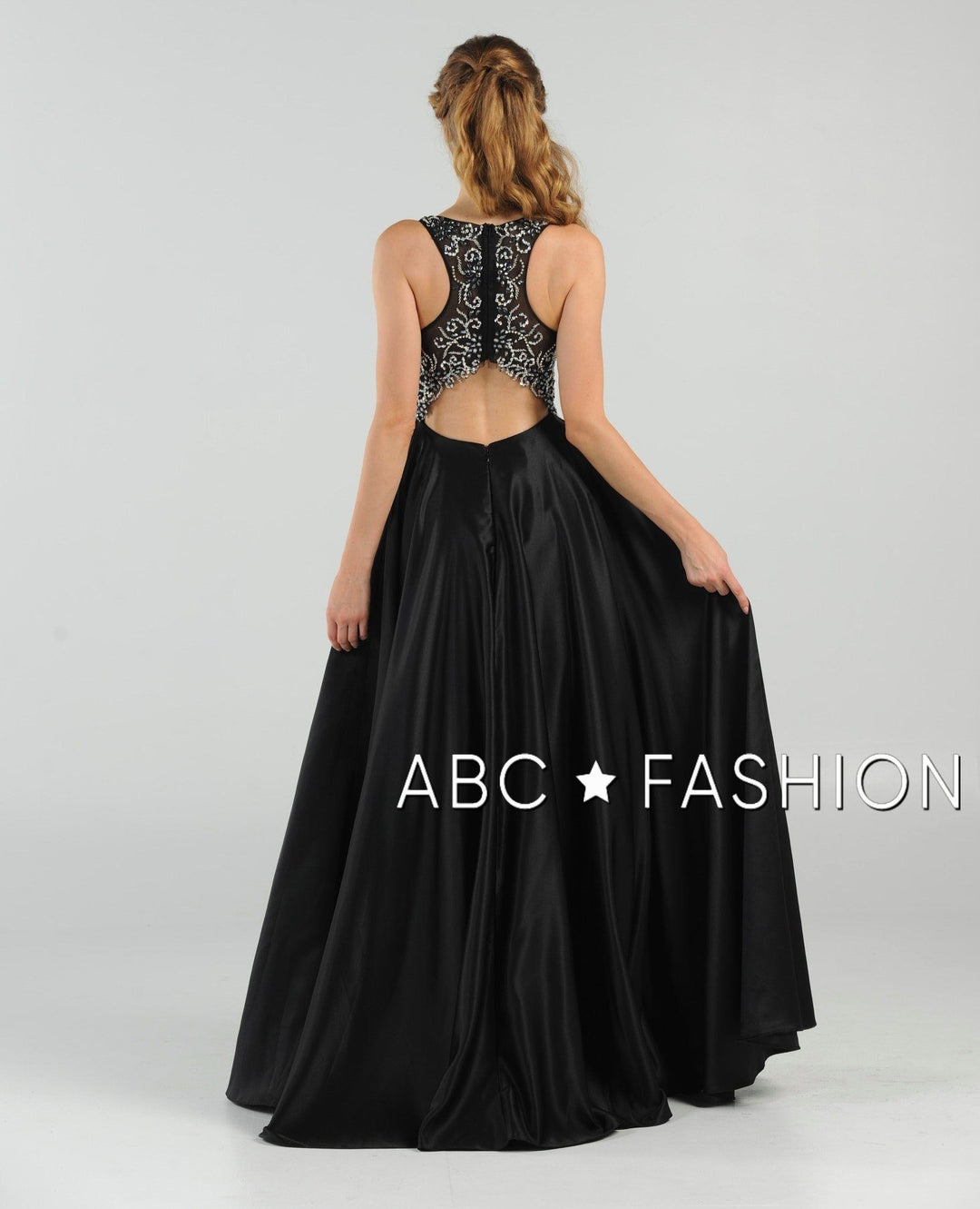 Long Beaded Cutout Back Dress with Side Pockets by Poly USA 8082-Long Formal Dresses-ABC Fashion