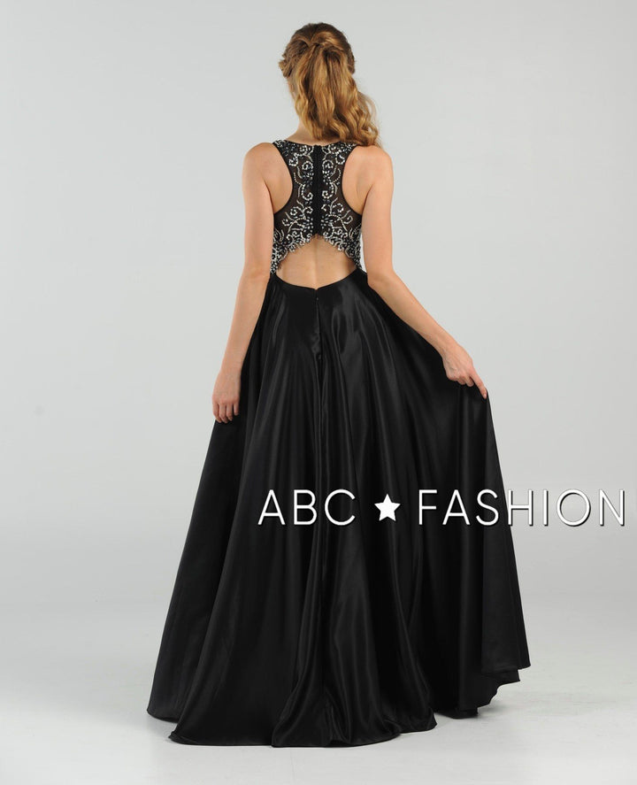 Long Beaded Cutout Back Dress with Side Pockets by Poly USA 8082-Long Formal Dresses-ABC Fashion