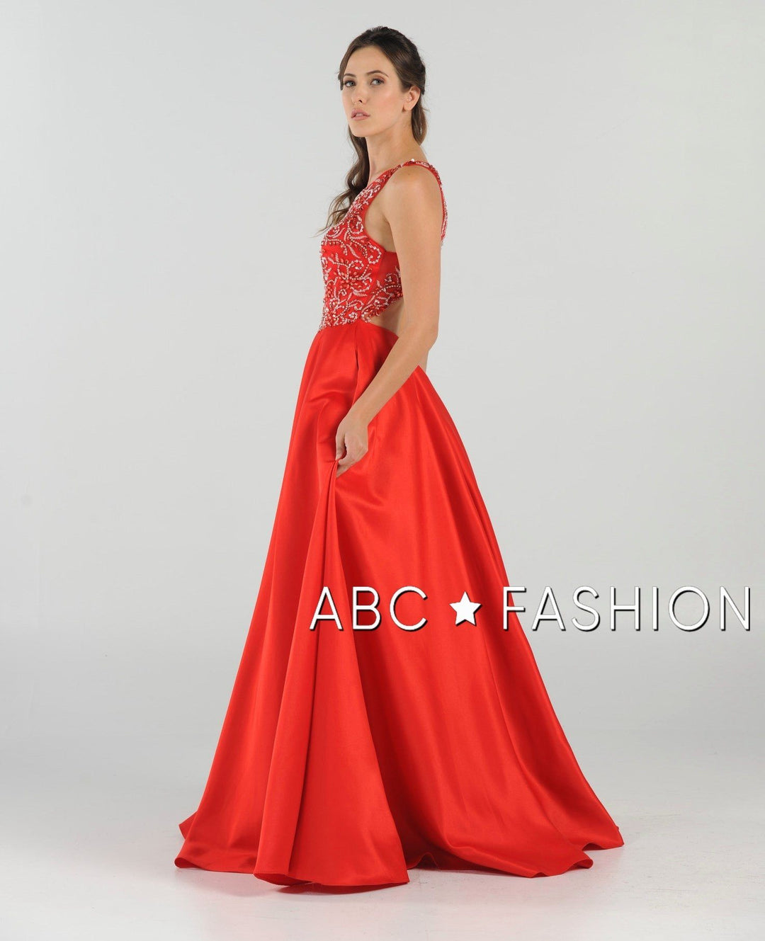 Long Beaded Cutout Back Dress with Side Pockets by Poly USA 8082-Long Formal Dresses-ABC Fashion