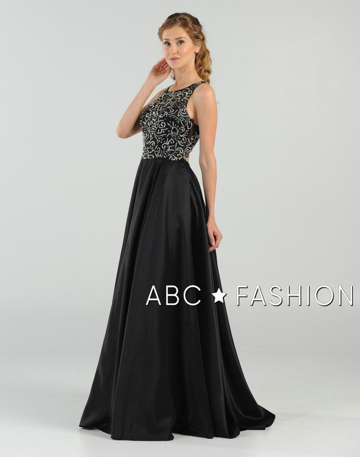 Long Beaded Cutout Back Dress with Side Pockets by Poly USA 8082-Long Formal Dresses-ABC Fashion