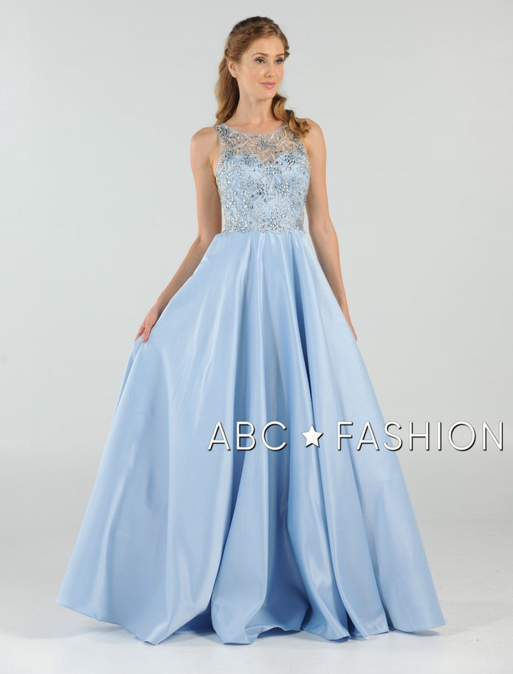 Long Beaded Cutout Back Dress with Side Pockets by Poly USA 8082-Long Formal Dresses-ABC Fashion